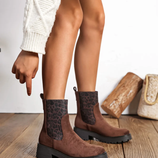 Bottines Chocolat à motif Léopard